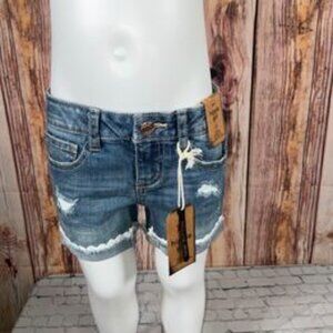 Hippie Girl regular rise shortie lace cuff denim shorts 4, 5, 6, 6X